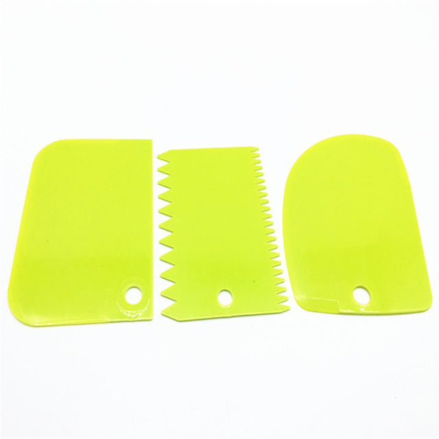 3Pc Baking Pastry Tools Plastic Dough Knife Icing Fondant Scraper Decorating Plain Smooth Jagged Edge Spatulas Cutters Cake Tool