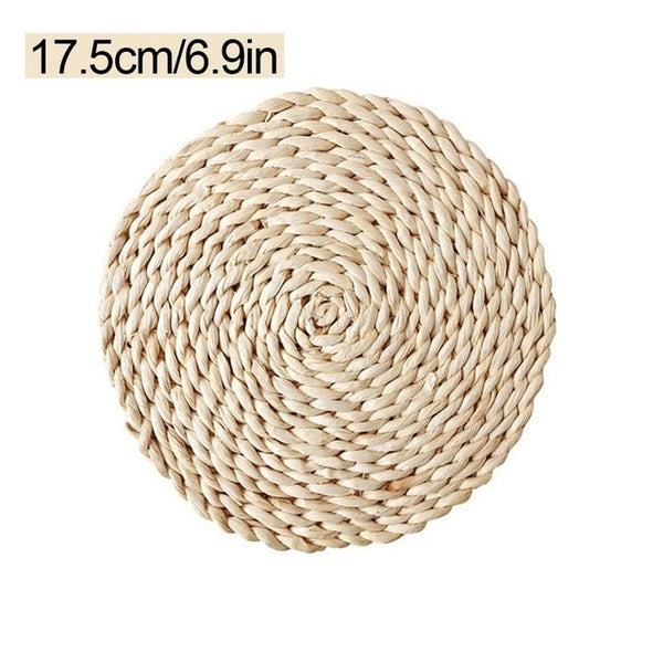 Corn Fur Woven Dining Table Mat Heat Insulation Pot Holder Coasters Coffee Drink Tea Cup Pad Table Round Placemats Mug Coaster