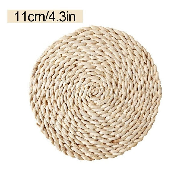 Corn Fur Woven Dining Table Mat Heat Insulation Pot Holder Coasters Coffee Drink Tea Cup Pad Table Round Placemats Mug Coaster