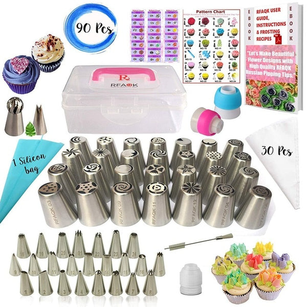 Cake Decorating Tools Kit Icing Tips Turntable Pastry Bags Couplers Cream Nozzle Baking Tools Set for Cupcakes Cookies