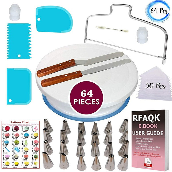 Cake Decorating Tools Kit Icing Tips Turntable Pastry Bags Couplers Cream Nozzle Baking Tools Set for Cupcakes Cookies