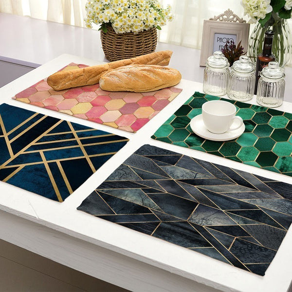 Pink Geometric Marble Printed Cotton Linen Kitchen Placemat Dining Table Mat Coaster Pads Cup Mats 42*32cm Home Decor MG0028