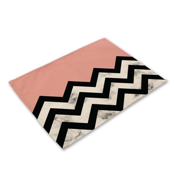 Pink Geometric Marble Printed Cotton Linen Kitchen Placemat Dining Table Mat Coaster Pads Cup Mats 42*32cm Home Decor MG0028