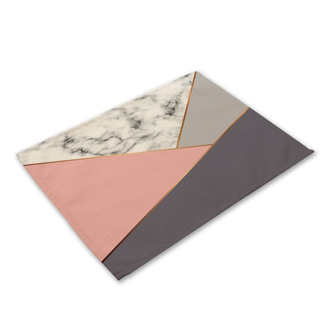 Pink Geometric Marble Printed Cotton Linen Kitchen Placemat Dining Table Mat Coaster Pads Cup Mats 42*32cm Home Decor MG0028