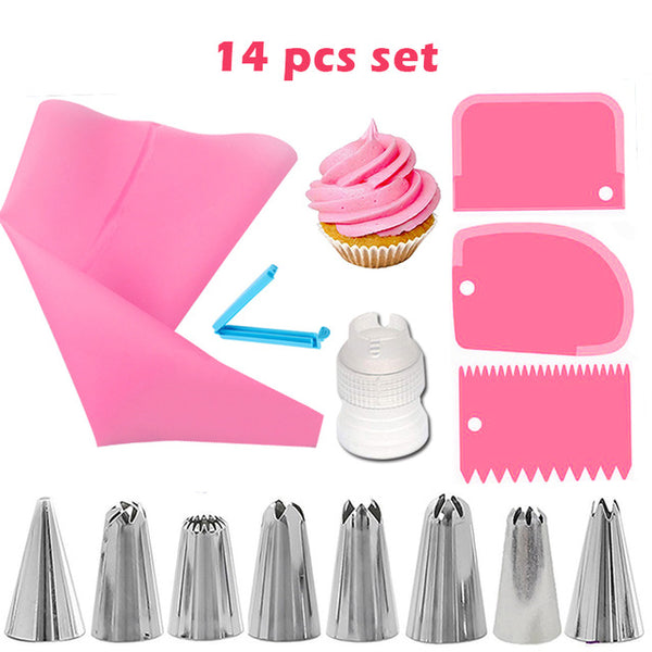 14Pcs/Set Reusable Icing Piping Nozzles Set Pastry Bag Scraper Flower Cream Tips Converter Baking Cup DIY Cake Decorating Tools