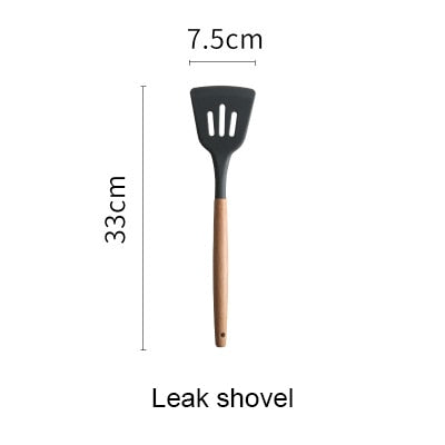 Silicone Kitchen Tools Set Cooking Tools Utensils Set Spatula Shovel Soup Spoon with Wooden Handle Special Heat-resistant Design