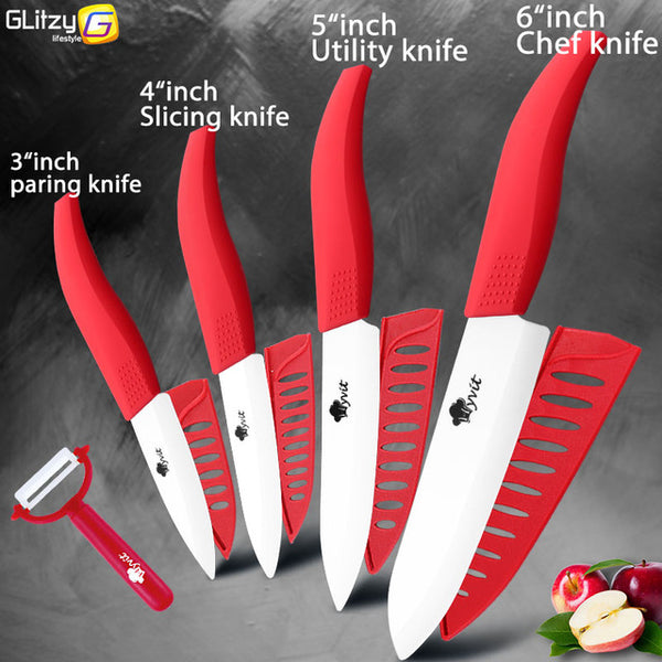 Ceramic Knife 3 4 5 inch + 6 inch Kitchen Knives Serrated Bread Set +Peeler Zirconia Black Blade Fruit Chef Knife Vege Cook Tool