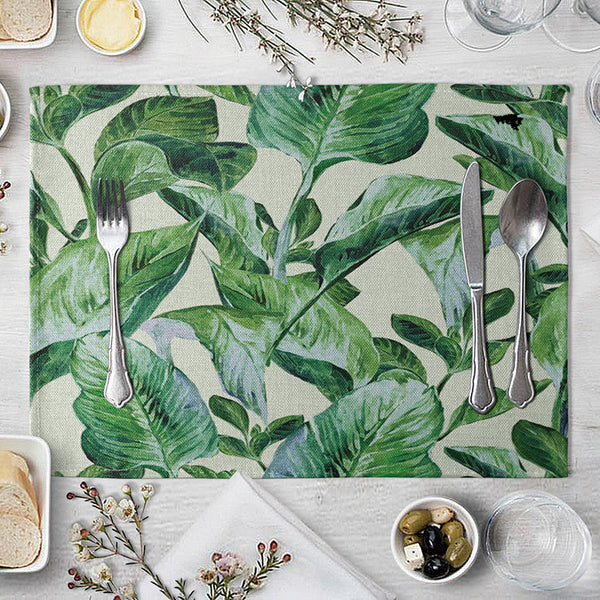 1 Pcs Placemat Table Mat Hand Painted Green Leaves Printed For Tables Heat-insulation Linen Kitchen Dining Pads