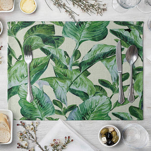 1 Pcs Placemat Table Mat Hand Painted Green Leaves Printed For Tables Heat-insulation Linen Kitchen Dining Pads