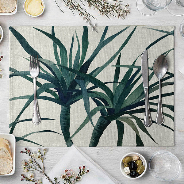 1 Pcs Placemat Table Mat Hand Painted Green Leaves Printed For Tables Heat-insulation Linen Kitchen Dining Pads