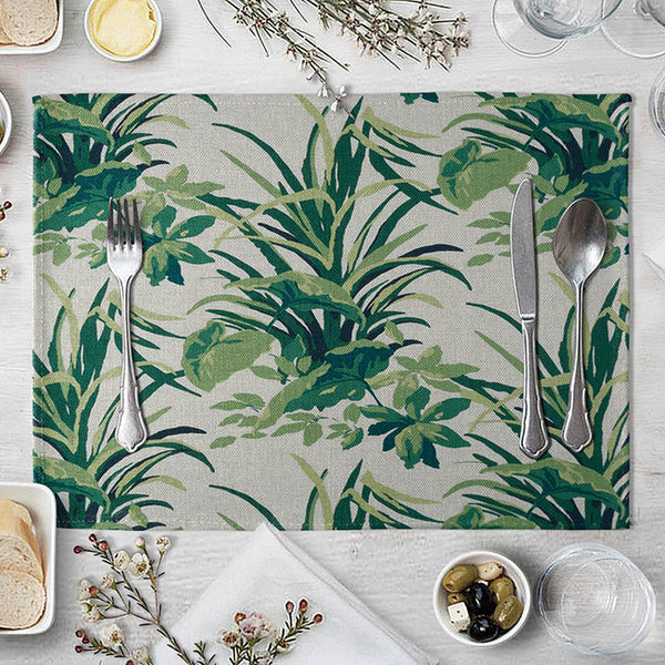 1 Pcs Placemat Table Mat Hand Painted Green Leaves Printed For Tables Heat-insulation Linen Kitchen Dining Pads