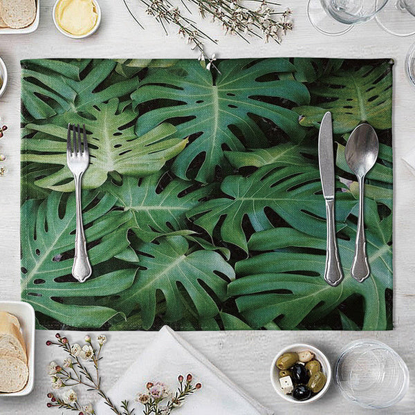 1 Pcs Placemat Table Mat Hand Painted Green Leaves Printed For Tables Heat-insulation Linen Kitchen Dining Pads