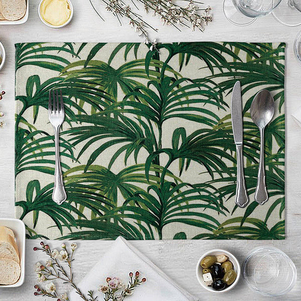 1 Pcs Placemat Table Mat Hand Painted Green Leaves Printed For Tables Heat-insulation Linen Kitchen Dining Pads