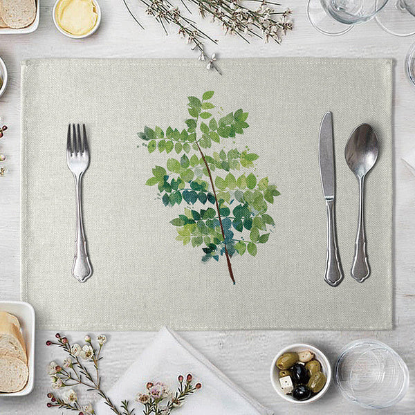 1 Pcs Placemat Table Mat Hand Painted Green Leaves Printed For Tables Heat-insulation Linen Kitchen Dining Pads