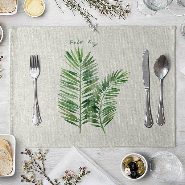 1 Pcs Placemat Table Mat Hand Painted Green Leaves Printed For Tables Heat-insulation Linen Kitchen Dining Pads
