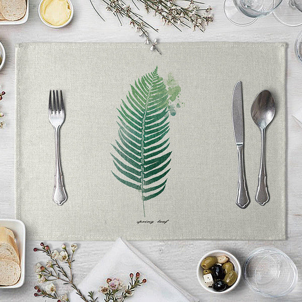 1 Pcs Placemat Table Mat Hand Painted Green Leaves Printed For Tables Heat-insulation Linen Kitchen Dining Pads