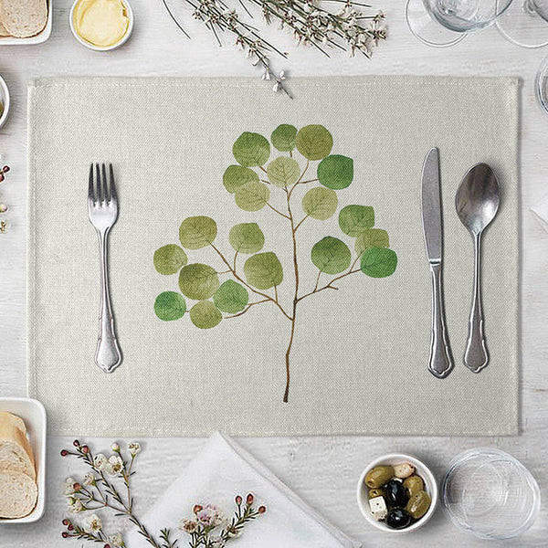 1 Pcs Placemat Table Mat Hand Painted Green Leaves Printed For Tables Heat-insulation Linen Kitchen Dining Pads