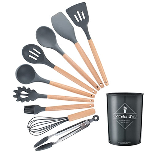 Silicone Kitchenware Cooking Utensils Set Heat Resistant Kitchen Non-Stick Cooking Utensils Baking Tools With Storage Box Tools