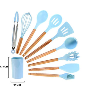 Silicone Kitchenware Cooking Utensils Set Heat Resistant Kitchen Non-Stick Cooking Utensils Baking Tools With Storage Box Tools