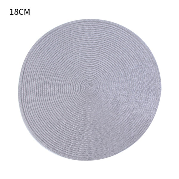 1pc Round Woven Placemats PP Waterproof Dining Table Mat Non-Slip Napkin Disc Bowl Pads Drink Cup Coasters Kitchen Decoration