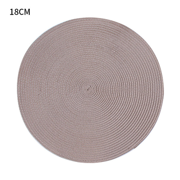 1pc Round Woven Placemats PP Waterproof Dining Table Mat Non-Slip Napkin Disc Bowl Pads Drink Cup Coasters Kitchen Decoration