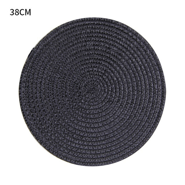 1pc Round Woven Placemats PP Waterproof Dining Table Mat Non-Slip Napkin Disc Bowl Pads Drink Cup Coasters Kitchen Decoration