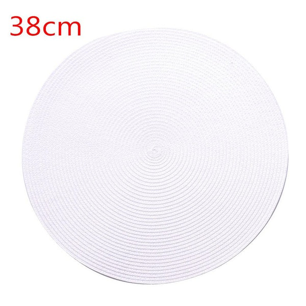 Round Woven Placemats PP Waterproof Dining Table Mat Non-Slip Napkin Disc Bowl Pads Drink Cup Coasters Kitchen Decoration