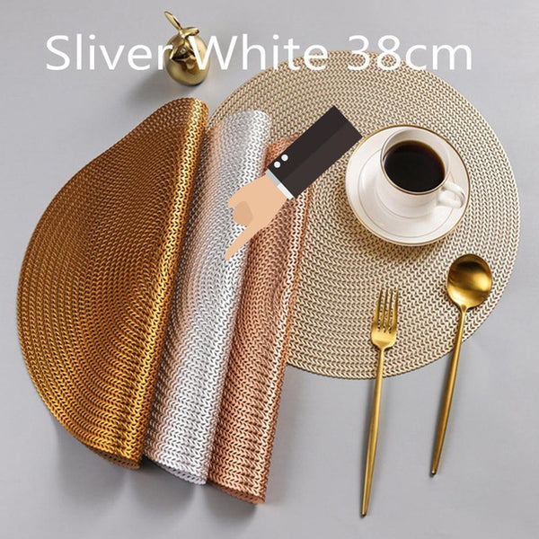 Round Woven Placemats PP Waterproof Dining Table Mat Non-Slip Napkin Disc Bowl Pads Drink Cup Coasters Kitchen Decoration