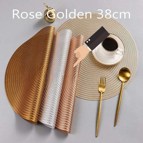 Round Woven Placemats PP Waterproof Dining Table Mat Non-Slip Napkin Disc Bowl Pads Drink Cup Coasters Kitchen Decoration