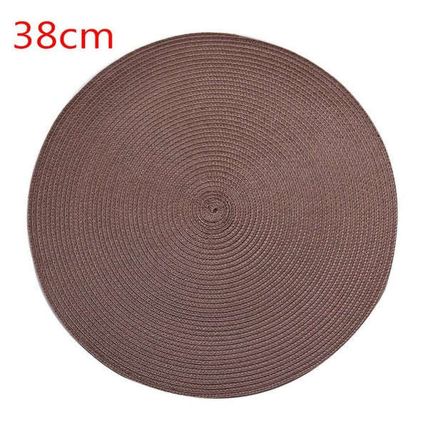 Round Woven Placemats PP Waterproof Dining Table Mat Non-Slip Napkin Disc Bowl Pads Drink Cup Coasters Kitchen Decoration