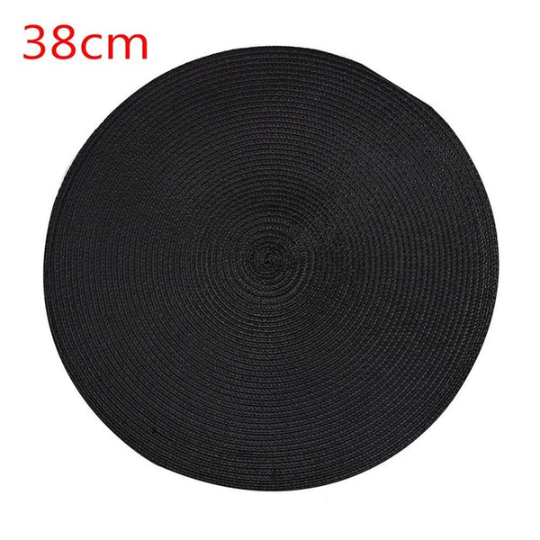 Round Woven Placemats PP Waterproof Dining Table Mat Non-Slip Napkin Disc Bowl Pads Drink Cup Coasters Kitchen Decoration