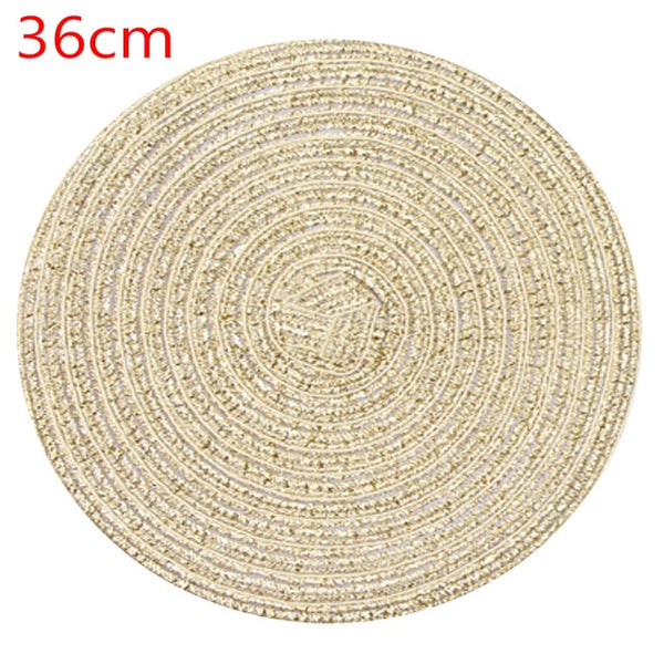 Round Woven Placemats PP Waterproof Dining Table Mat Non-Slip Napkin Disc Bowl Pads Drink Cup Coasters Kitchen Decoration