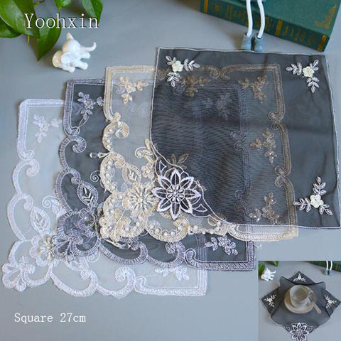 Luxury lace beads mesh embroidery place table mat cloth pad cup mug coffee doily tea dining coaster drink decor